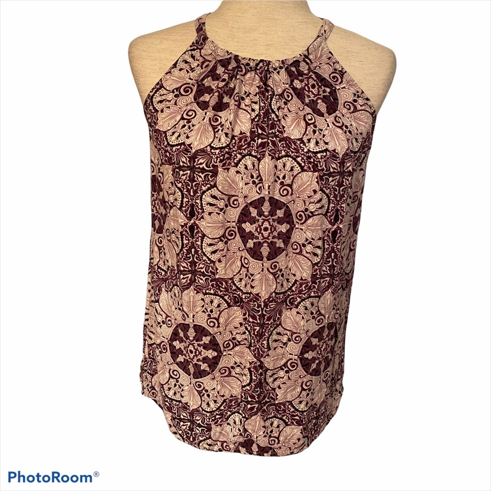 LORD TAYLOR TOP TANK BLOUSE PURPLE WHITE FLORAL Size S